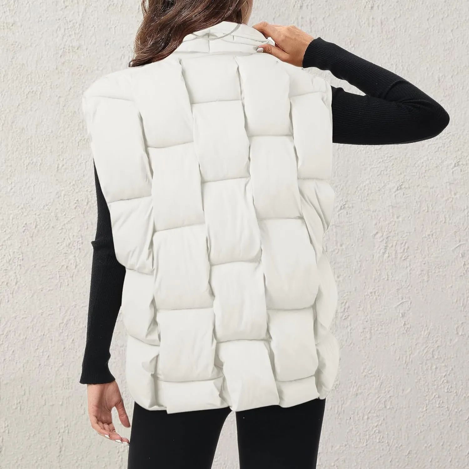 Womens Puffer Vest Oversized Down Jacket Stand Collar Lightweight Warm Winter Coat Sleeveless Zip Up Bubble Outwear
