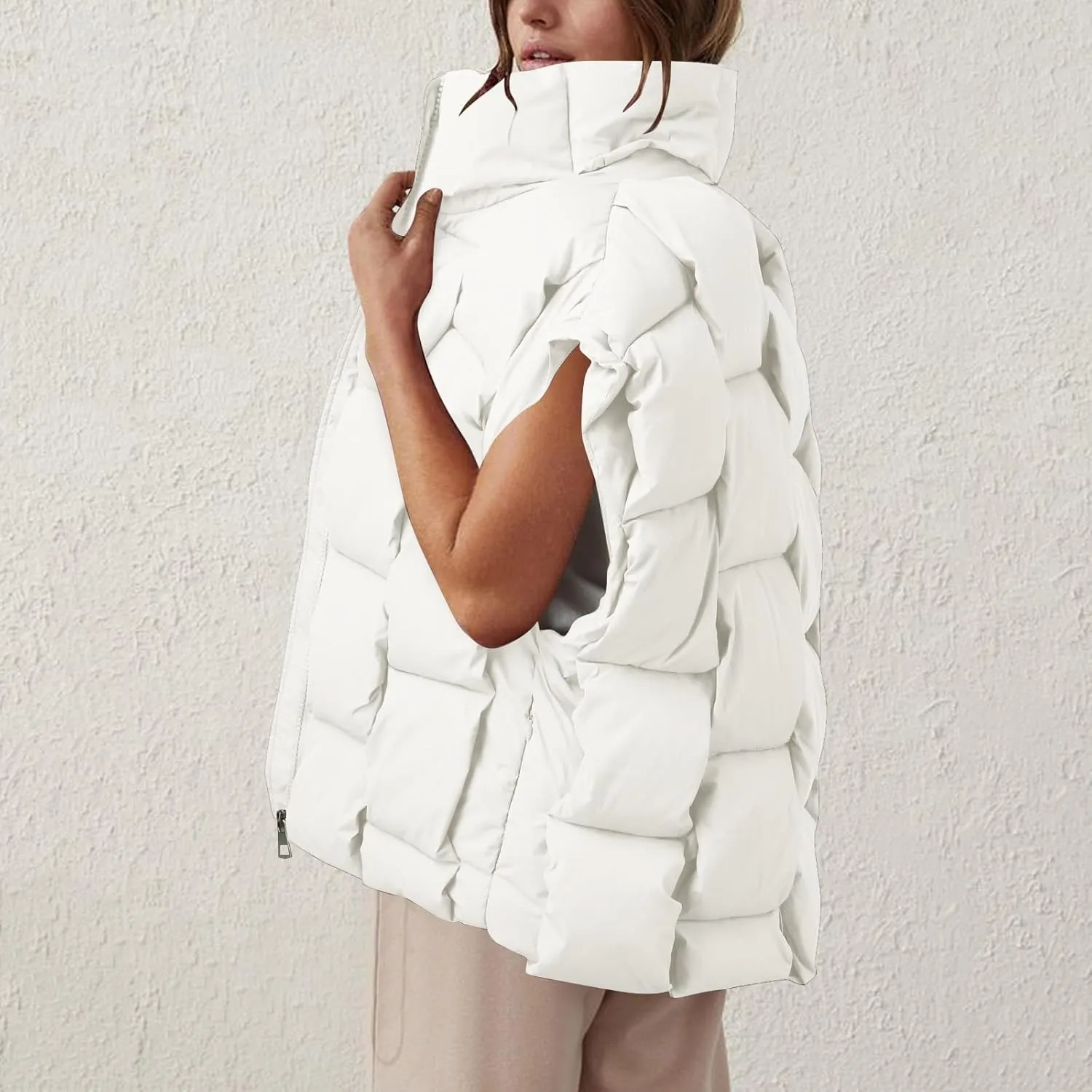 Womens Puffer Vest Oversized Down Jacket Stand Collar Lightweight Warm Winter Coat Sleeveless Zip Up Bubble Outwear