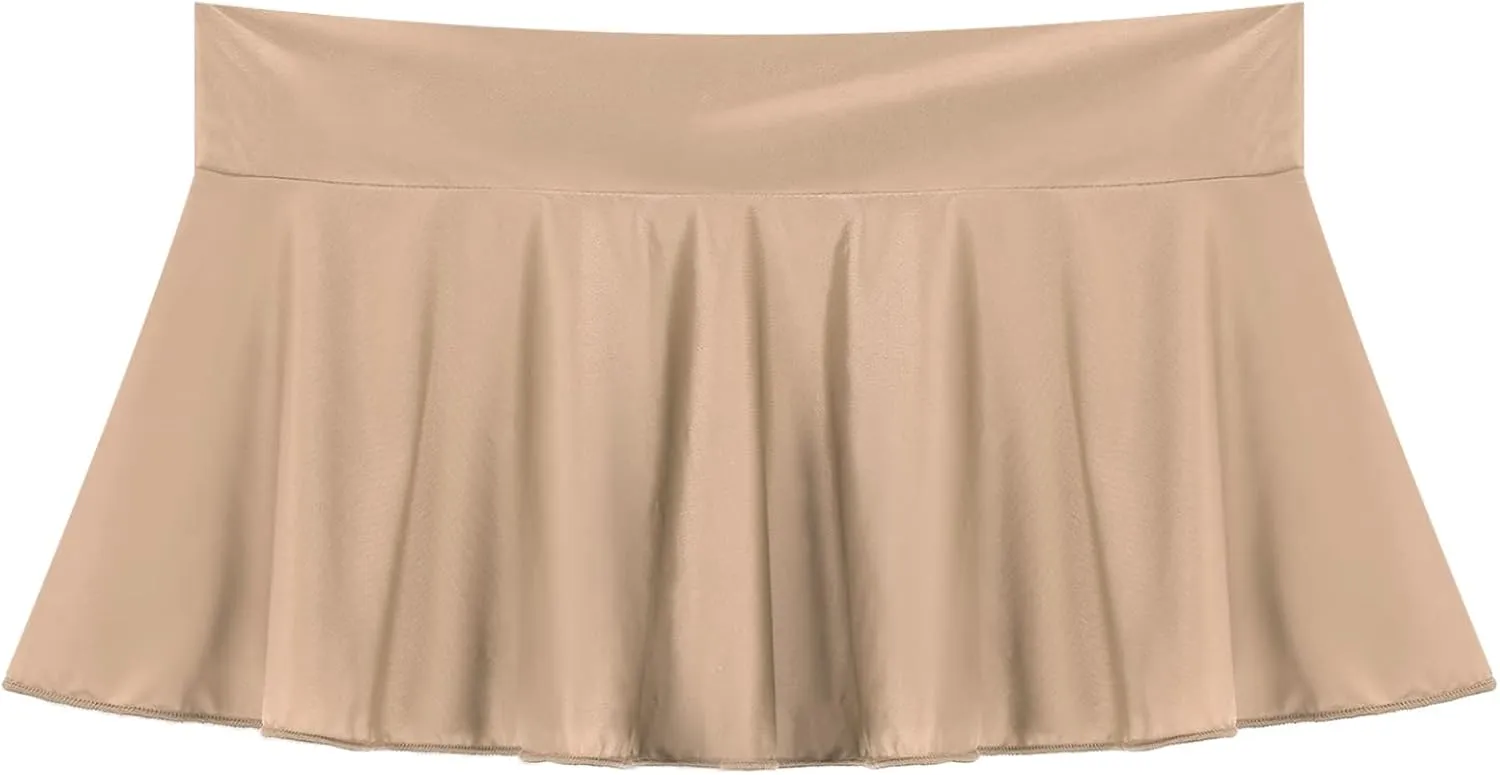 Women's Sexy Pleated Mini Skirt Solid Color Glossy Ruffle Lingerie Low Rise Miniskirt Night Club