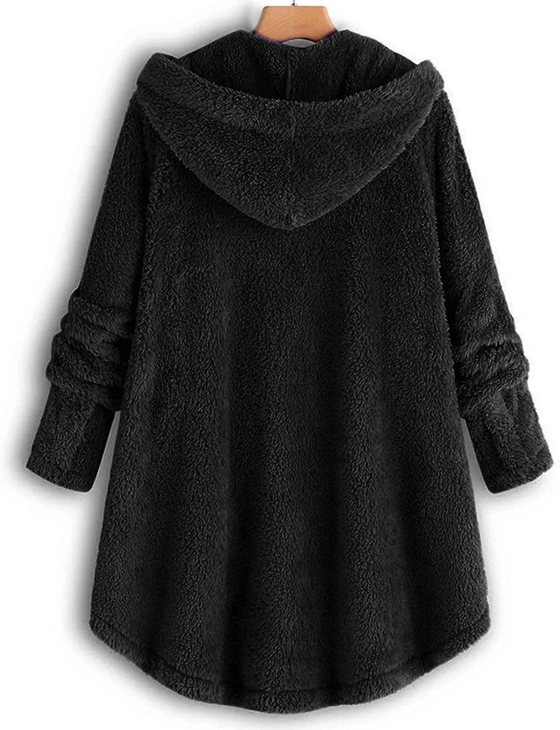 Women's Sherpa Coats Fuzzy Fleece Button Down Hooded Coat Plus Size Warm Long Sleeve Coats Loose Cardigan Cozy Coats