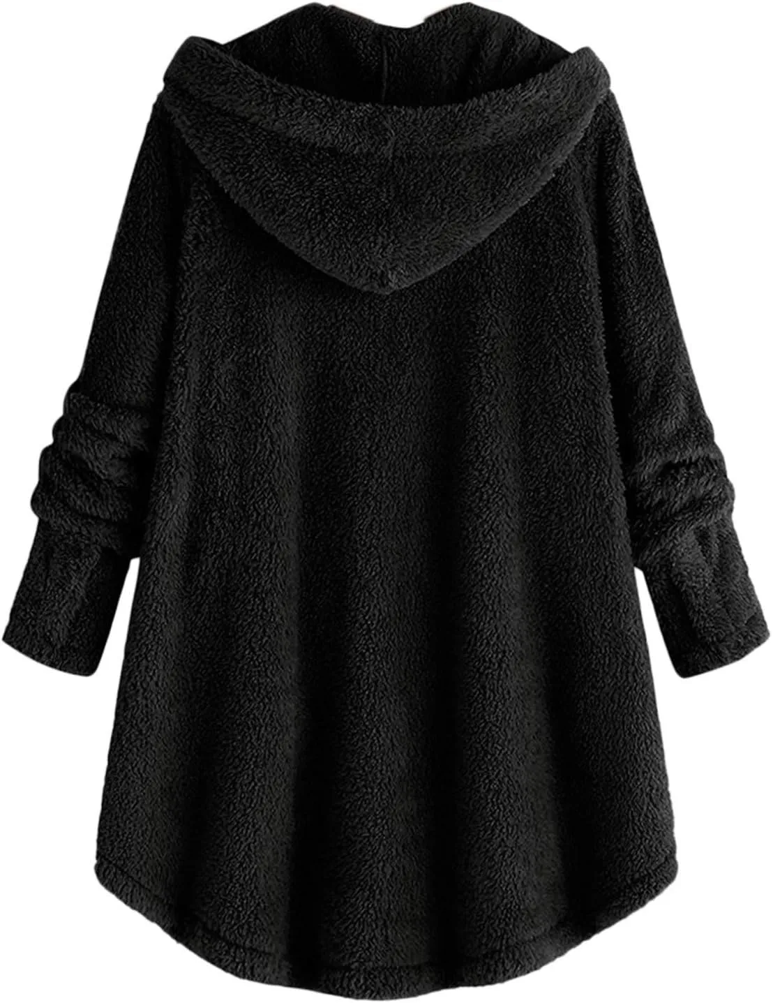 Women's Sherpa Coats Fuzzy Fleece Button Down Hooded Coat Plus Size Warm Long Sleeve Coats Loose Cardigan Cozy Coats