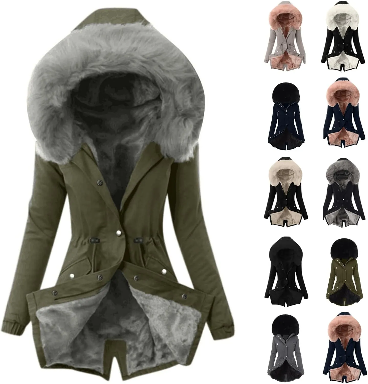 Women's Sherpa Lined Coat Zip Up Fleece Jacket Thermal Thicken Flannel Hood Overcoat with Pocket Winter Warm Outwear