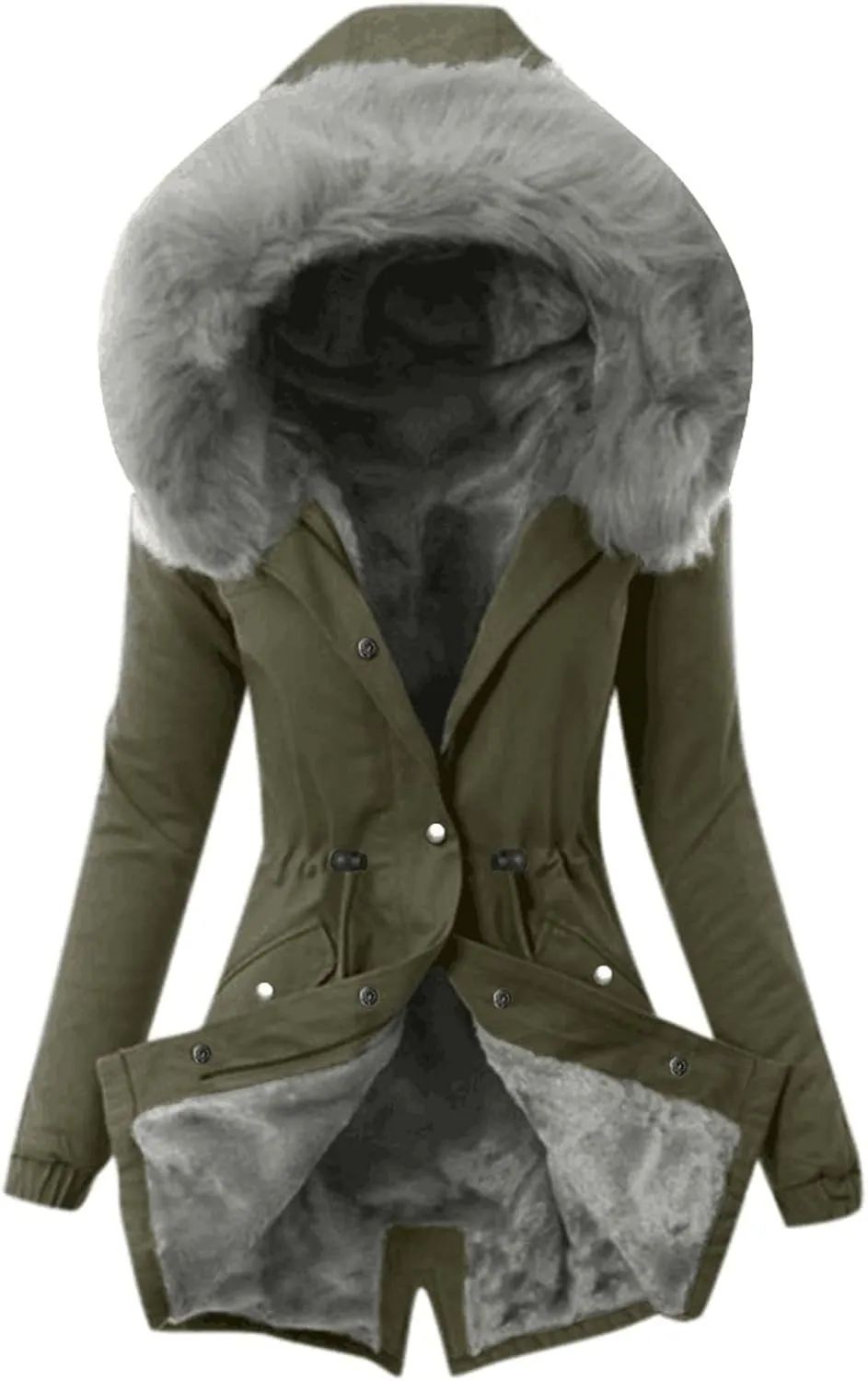 Women's Sherpa Lined Coat Zip Up Fleece Jacket Thermal Thicken Flannel Hood Overcoat with Pocket Winter Warm Outwear