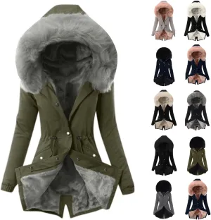 Women's Sherpa Lined Coat Zip Up Fleece Jacket Thermal Thicken Flannel Hood Overcoat with Pocket Winter Warm Outwear