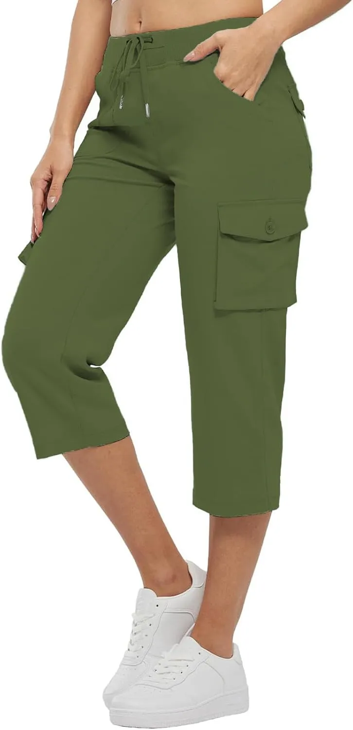 Womens Short Cargo Pants 2025 Summer Trendy Casual Drawstring Capri Pants Cropped Pants with Pocket
