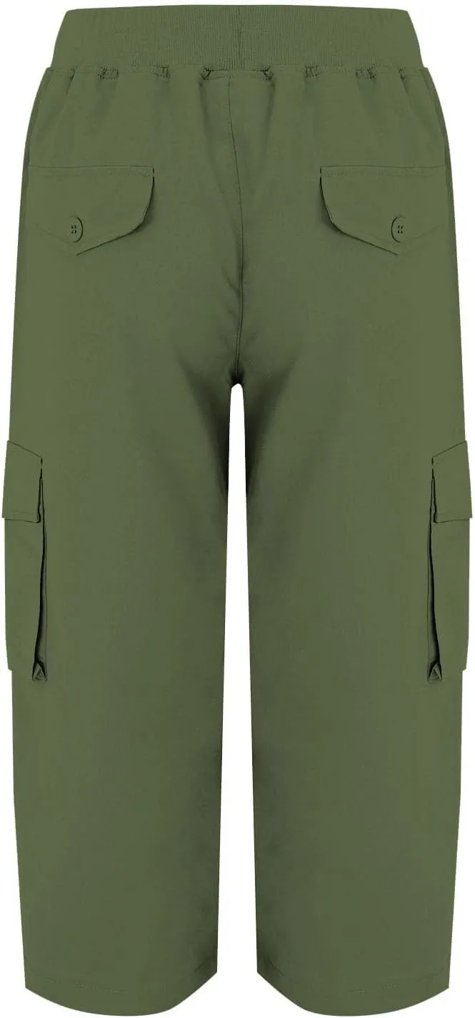 Womens Short Cargo Pants 2025 Summer Trendy Casual Drawstring Capri Pants Cropped Pants with Pocket