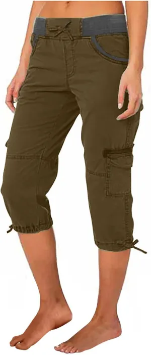 Womens Short Cargo Pants 2025 Summer Trendy Casual Drawstring Capri Pants Cropped Pants with Pocket