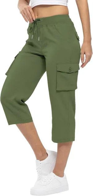Womens Short Cargo Pants 2025 Summer Trendy Casual Drawstring Capri Pants Cropped Pants with Pocket