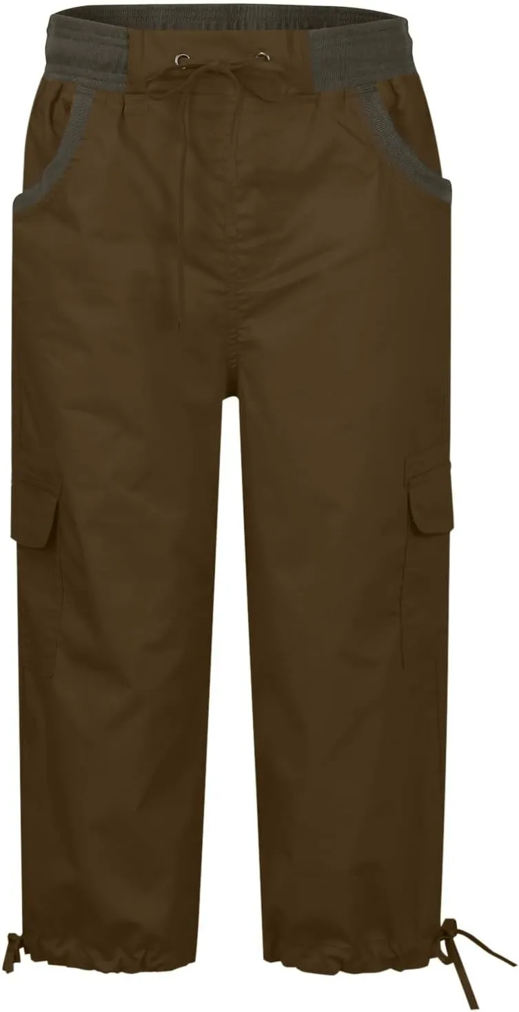Womens Short Cargo Pants 2025 Summer Trendy Casual Drawstring Capri Pants Cropped Pants with Pocket
