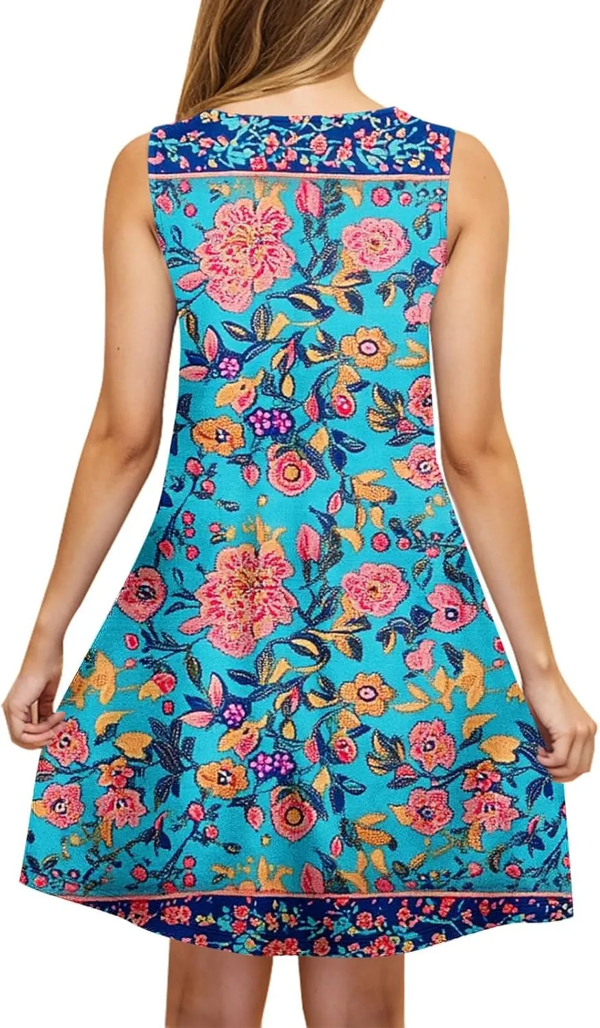 Women's Sleeveless Beach Dresses Loose Swimsuit Cover Ups Vacation Dresses Floral Flowy Mini Dress Trendy Dresses