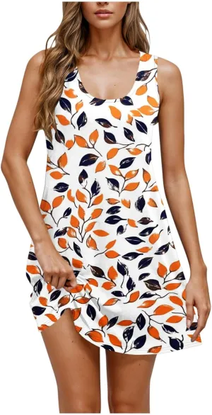 Womens Sleeveless Beach Dresses Loose Swimsuit Cover Ups Vacation Dresses Floral Flowy Mini Dress Trendy Dresses