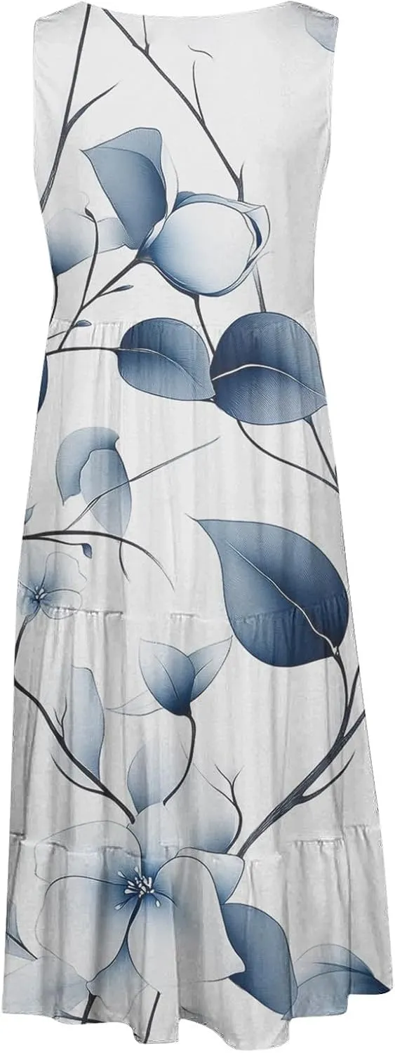 Women's Sleeveless Beach Dresses Loose Swimsuit Cover Ups Vacation Dresses Floral Swing Mini Dress Flowy Dresses