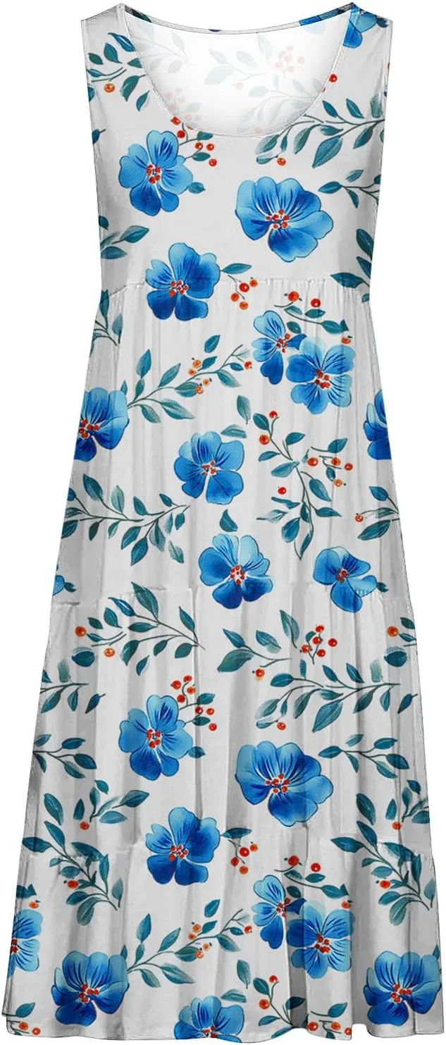 Womens Sleeveless Beach Dresses Loose Swimsuit Cover Ups Vacation Dresses Floral Swing Mini Dress Flowy Dresses