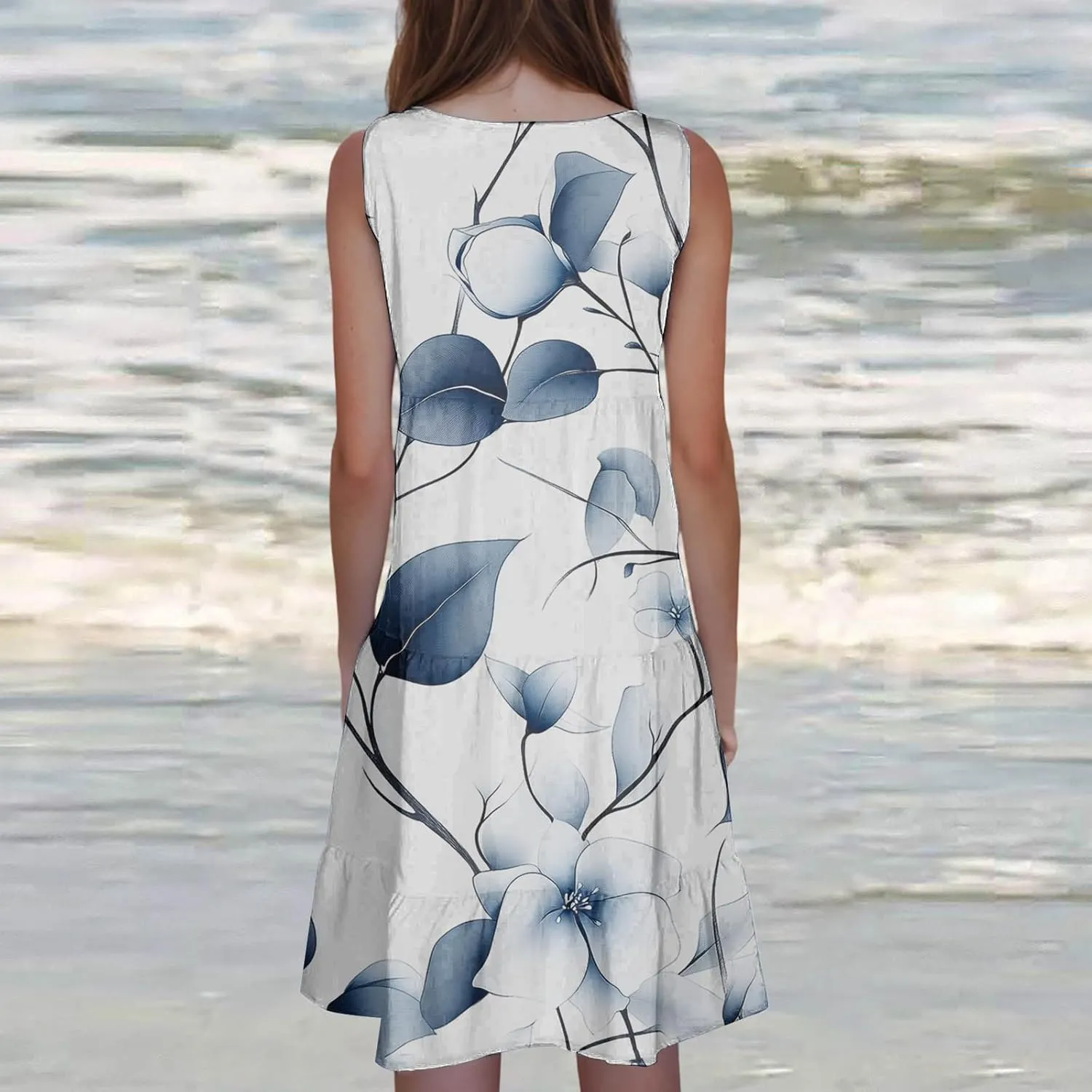Women's Sleeveless Beach Dresses Loose Swimsuit Cover Ups Vacation Dresses Floral Swing Mini Dress Flowy Dresses
