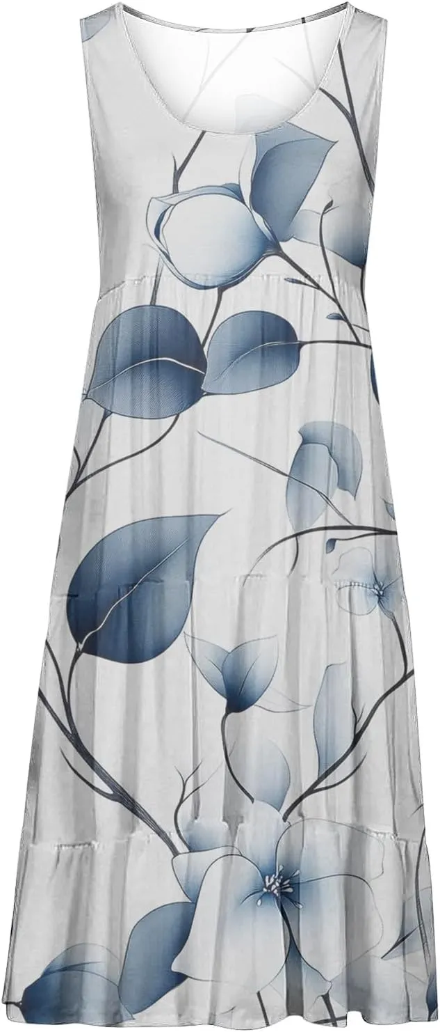 Women's Sleeveless Beach Dresses Loose Swimsuit Cover Ups Vacation Dresses Floral Swing Mini Dress Flowy Dresses