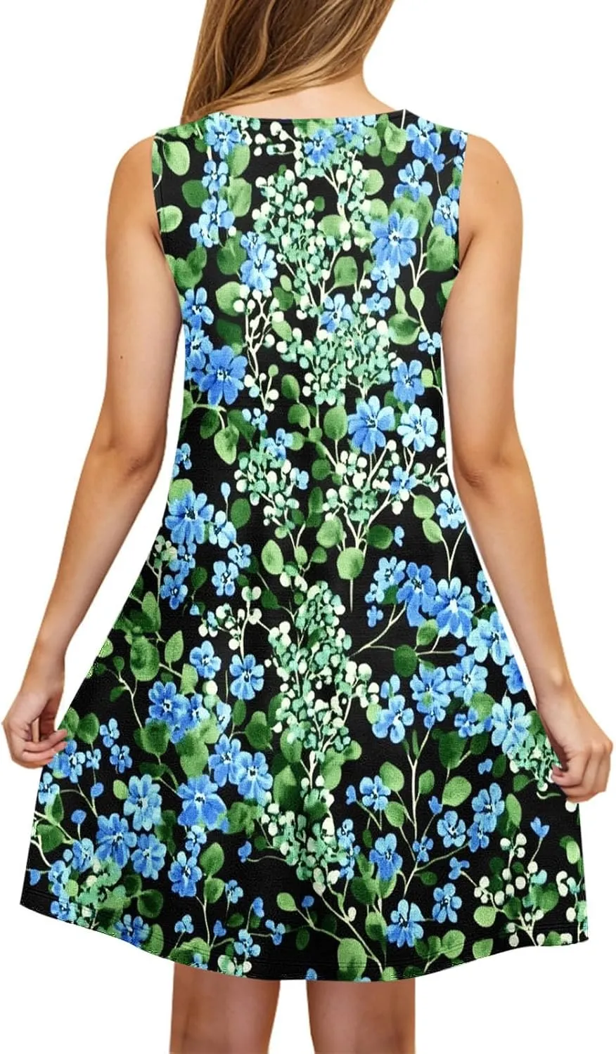 Women's Sleeveless Beach Dresses Trendy Swimsuit Cover Ups Vacation Dresses Floral Flowy Mini Dress Swing Dresses
