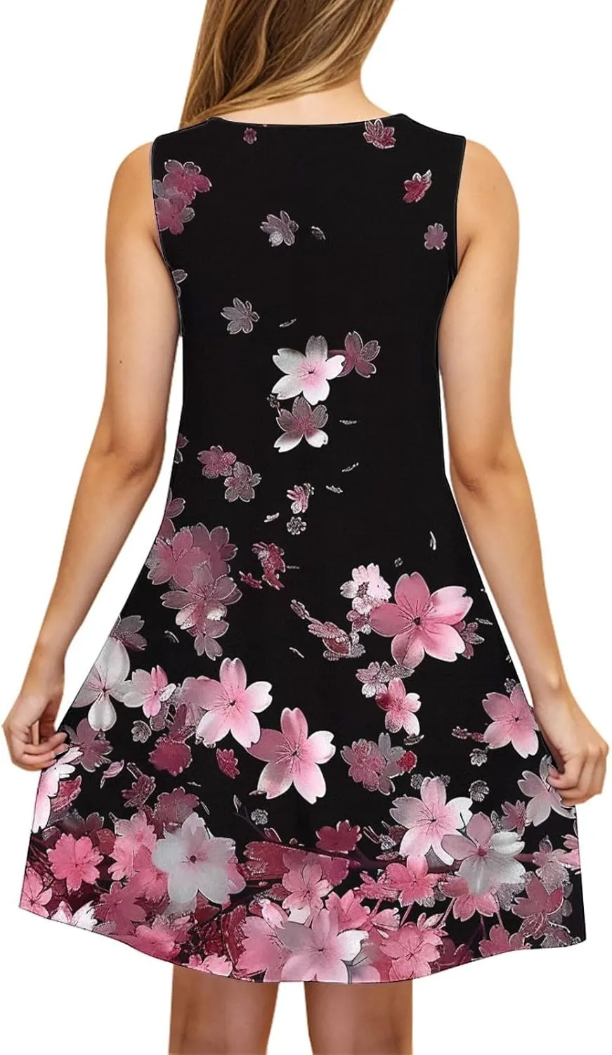 Womens Sleeveless Beach Dresses Trendy Swimsuit Cover Ups Vacation Dresses Floral Swing Mini Dress Flowy Dresses