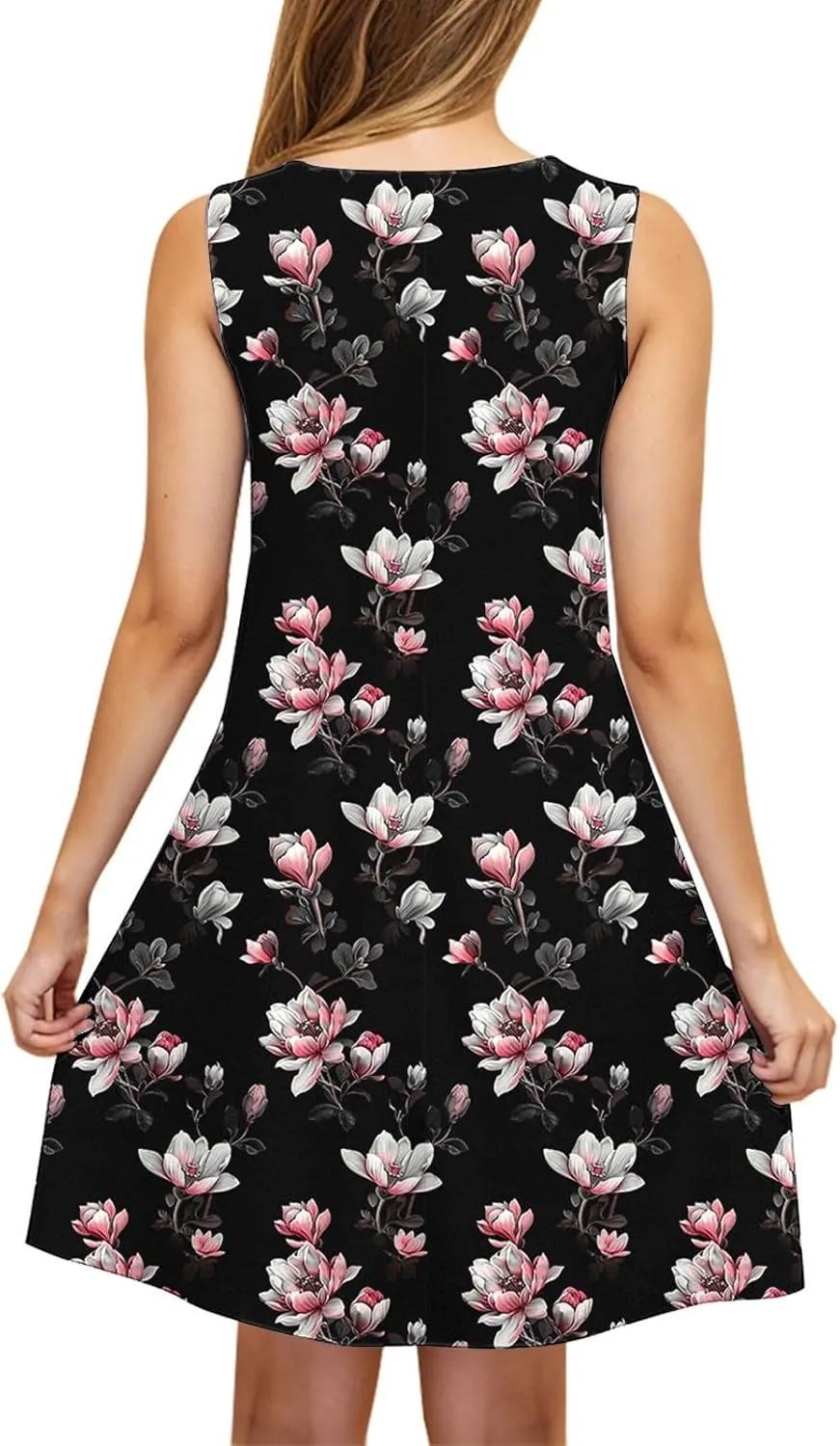 Womens Sleeveless Beach Dresses Trendy Swimsuit Cover Ups Vacation Dresses Floral Swing Mini Dress Flowy Dresses