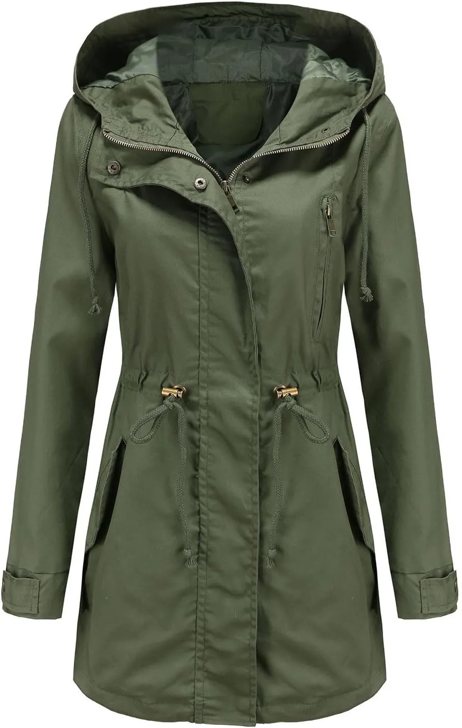 Women's Solid Color Rain Jacket Casual Windbreaker Fall Winter Outdoor Jackets Hooded Raincoat Windproof Coats