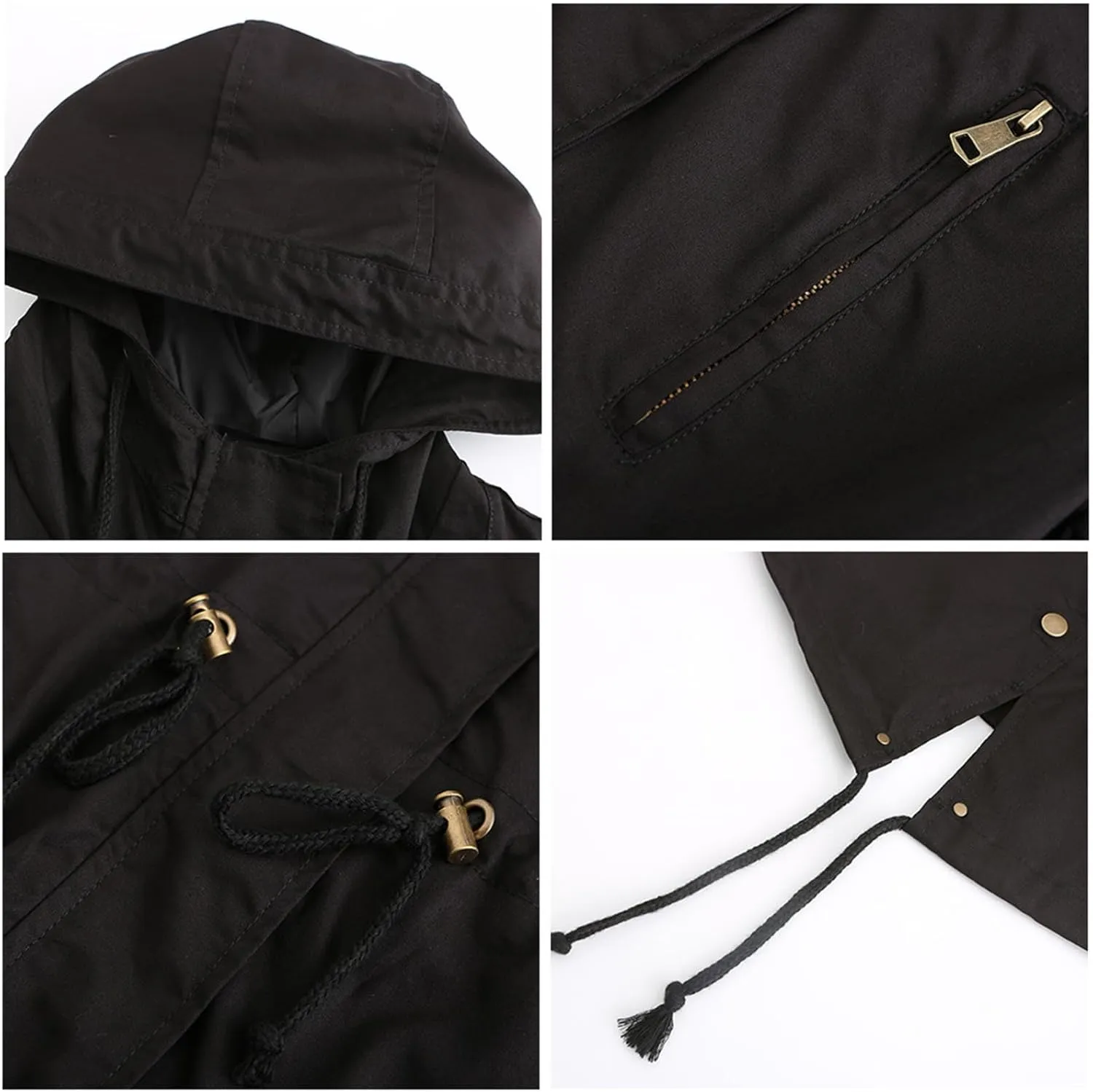 Women's Solid Color Rain Jacket Casual Windbreaker Fall Winter Outdoor Jackets Hooded Raincoat Windproof Coats