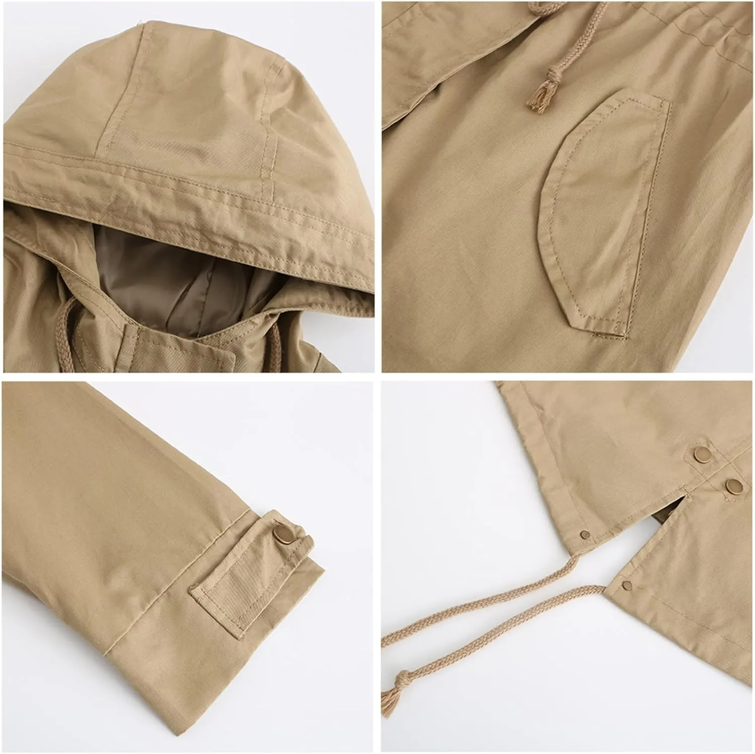 Women's Solid Color Rain Jacket Casual Windbreaker Fall Winter Outdoor Jackets Hooded Raincoat Windproof Coats