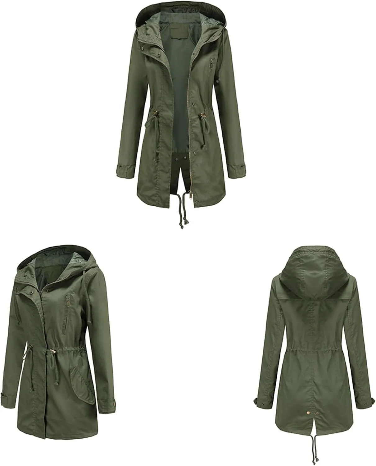 Women's Solid Color Rain Jacket Casual Windbreaker Fall Winter Outdoor Jackets Hooded Raincoat Windproof Coats