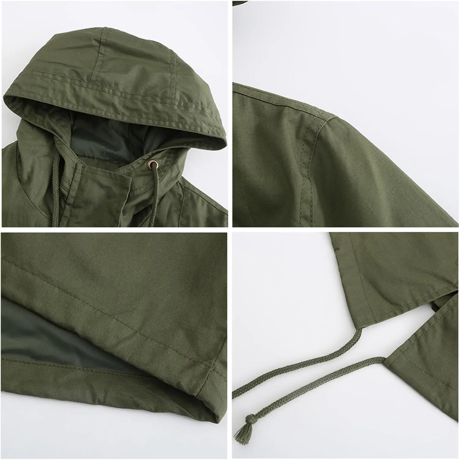 Women's Solid Color Rain Jacket Casual Windbreaker Fall Winter Outdoor Jackets Hooded Raincoat Windproof Coats
