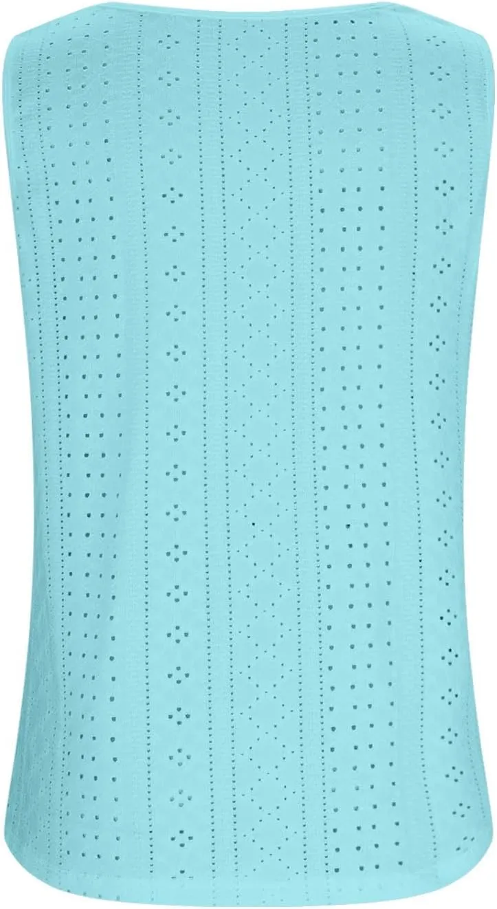 Women's Summer Eyelet Tank Tops 2025 Trendy Sleeveless Hollow Out Shirt Casual Basic Side Slit Beach Vacation Blouse