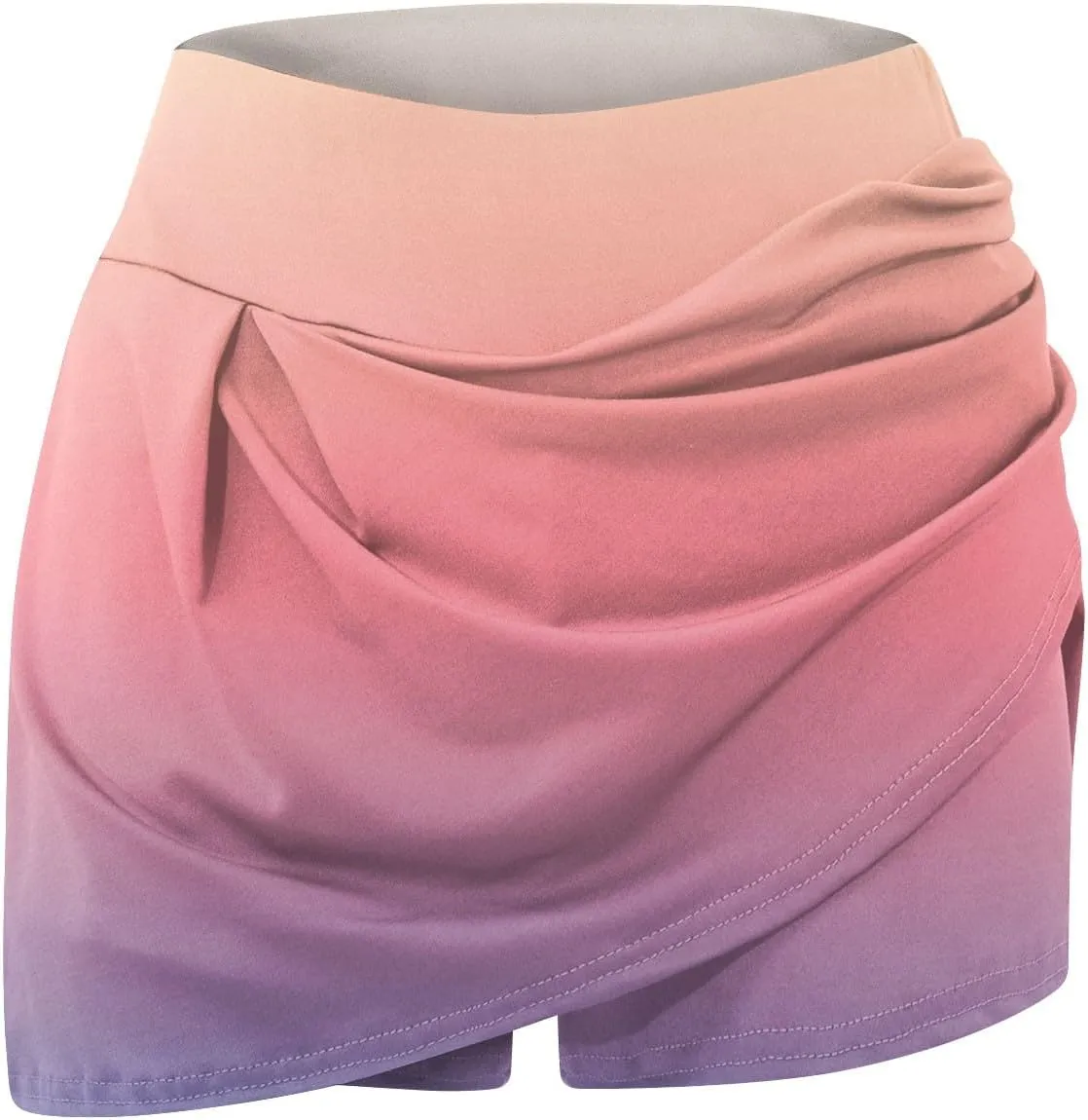 Women's Summer Sports Loose Trendy Quick Dry Elastic High Waist Color Gradient Yoga Fitness Tennis Skirts Plus Size, S-5XL