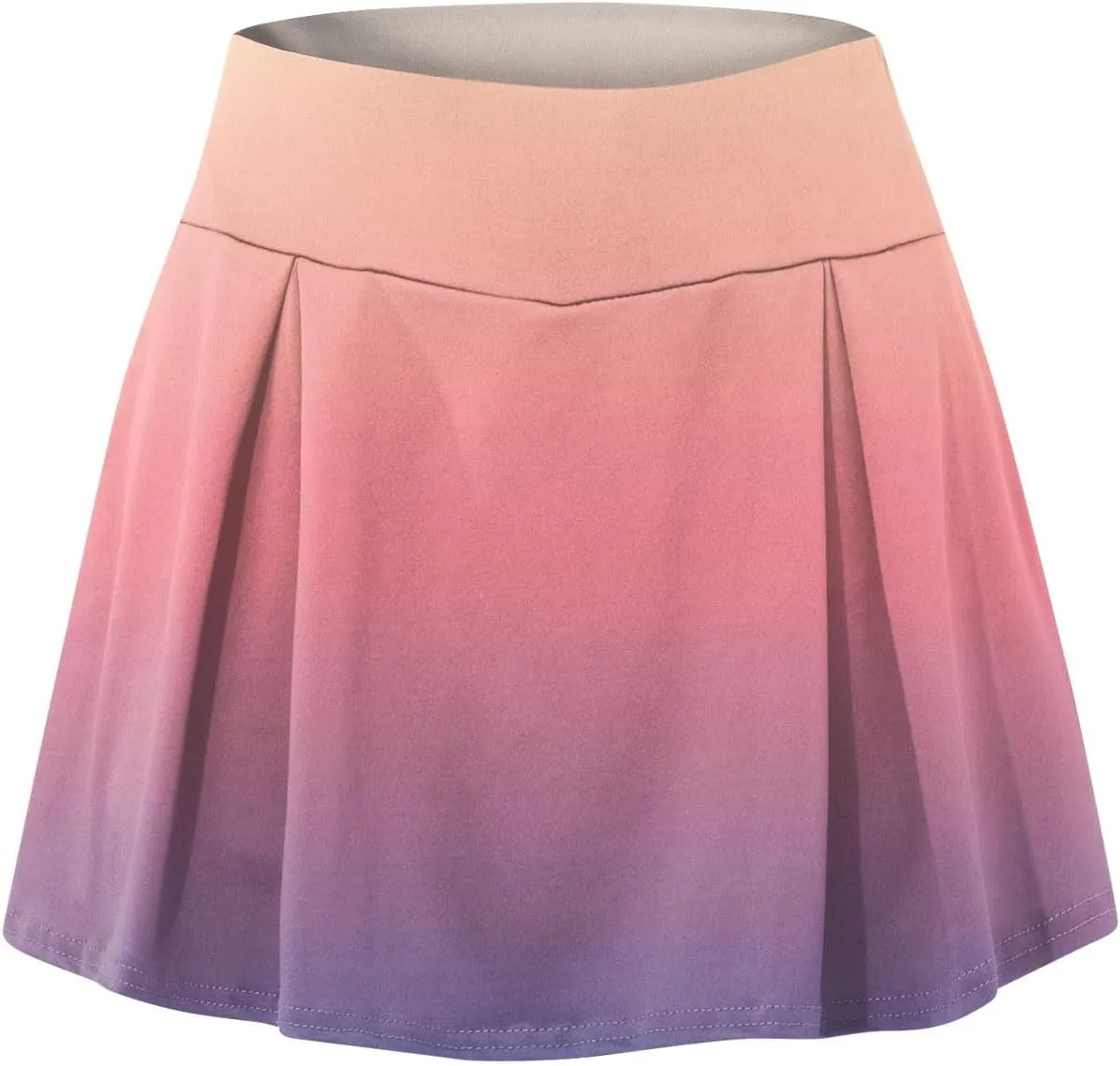 Women's Summer Sports Loose Trendy Quick Dry Elastic High Waist Color Gradient Yoga Fitness Tennis Skirts Plus Size, S-5XL