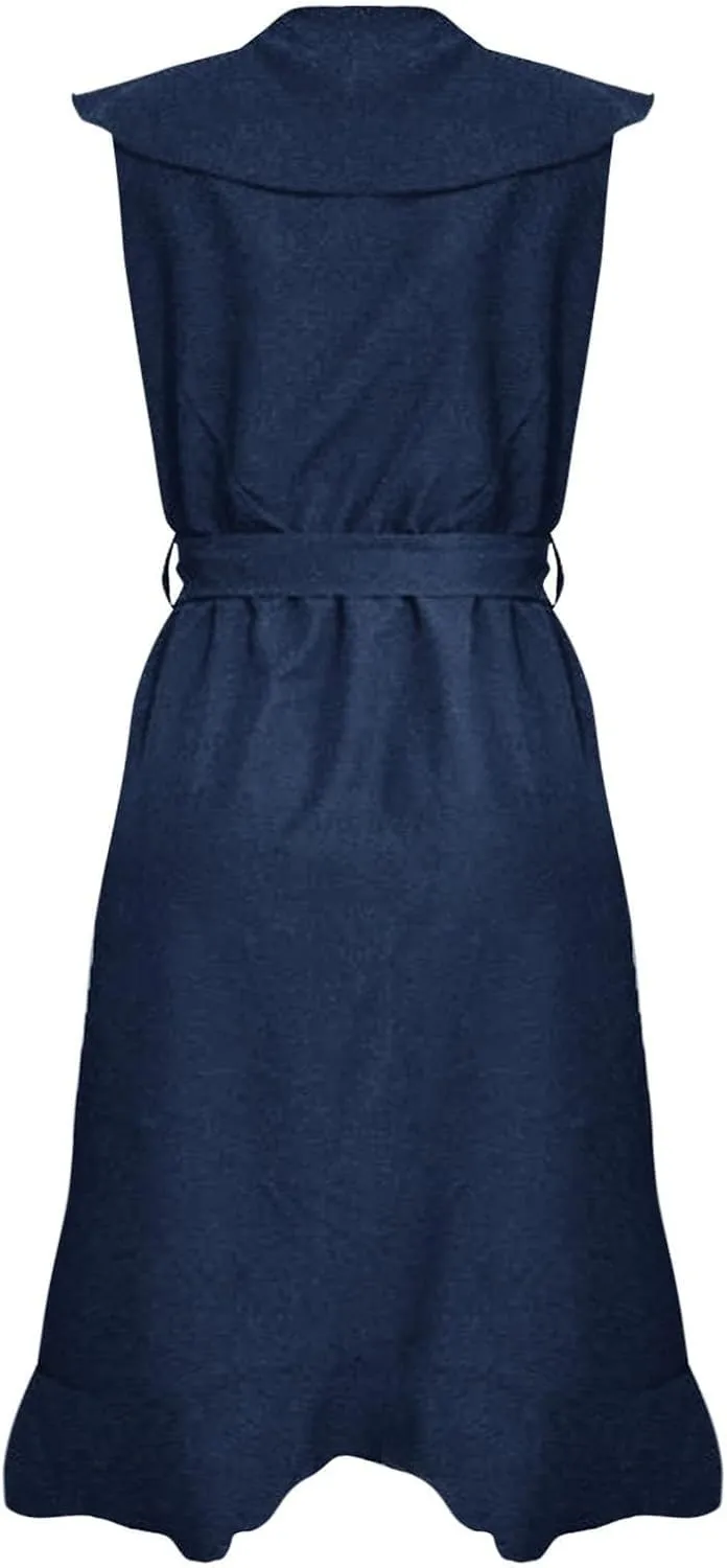 Womens Summer Wrap V Neck Split Party Dress Ruffle Short Sleeve Midi Dress with Belt