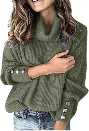 Womens Sweater Women's Tops Womens Shirts V Neck Turtleneck Long Sleeve Shirts Loose Warm Casual Winter Fashion Sweaters