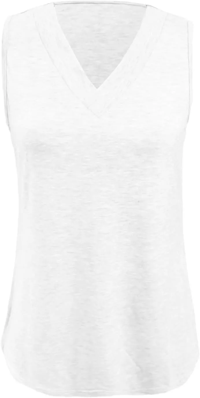 Womens Tank Tops 2025 Sleeveless Summer Vacation Beach Tee Shirts V Neck Comfy Casual Flowy T Shirts
