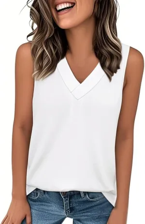 Womens Tank Tops 2025 Sleeveless Summer Vacation Beach Tee Shirts V Neck Comfy Casual Flowy T Shirts
