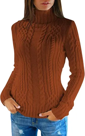 Women's Turtleneck Knit Pullover Long Sleeve Casual Oversized Sweater Tops Womens Fall Tops Ribbed Knit Sweater