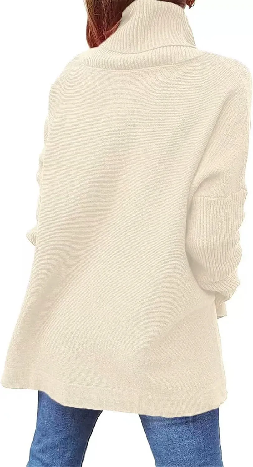Womens Turtleneck Oversized Sweaters Long Sleeve Tops Spilt Hem Tunic Pullover Sweater Fashion Fall 2024 Knit Tops
