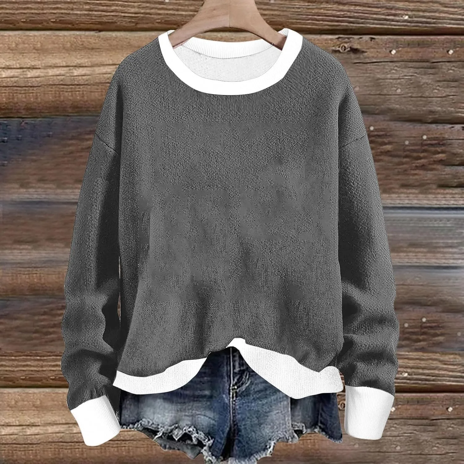 Womens Vintage Basic Oversized Crewneck Long Sleeve Tunic Sweatshirts Pullover Tops Fleece Casual Shirts Tops 2024
