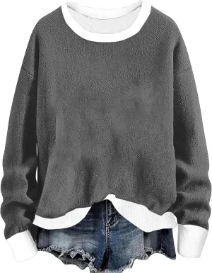 Womens Vintage Basic Oversized Crewneck Long Sleeve Tunic Sweatshirts Pullover Tops Fleece Casual Shirts Tops 2024