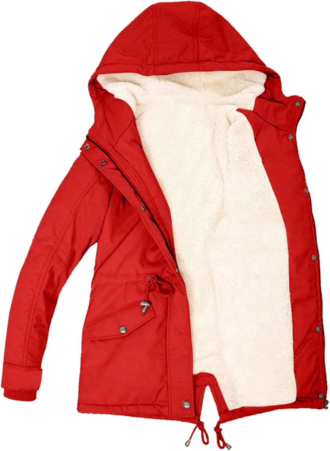 Womens Winter Casual Warm Slim Fleece Coat Long Sleeve Pocket Outwear Thick Solid Button Overcoat Daily Outdoor Clothes