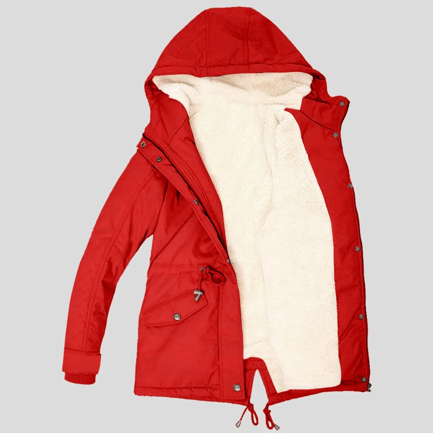 Womens Winter Casual Warm Slim Fleece Coat Long Sleeve Pocket Outwear Thick Solid Button Overcoat Daily Outdoor Clothes