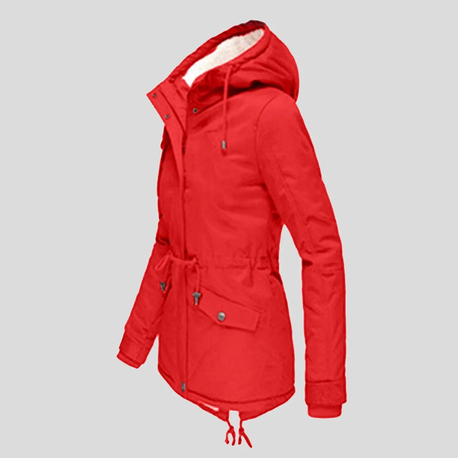 Womens Winter Casual Warm Slim Fleece Coat Long Sleeve Pocket Outwear Thick Solid Button Overcoat Daily Outdoor Clothes