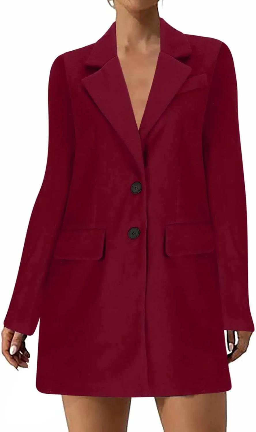 Womens Winter Coats Casual Notched Collar Single Breasted Mid-Long Trench Coats Formal Work Office Overcoat Wool Coats