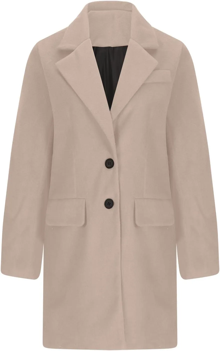 Womens Winter Coats Casual Notched Collar Single Breasted Mid-Long Trench Coats Formal Work Office Overcoat Wool Coats