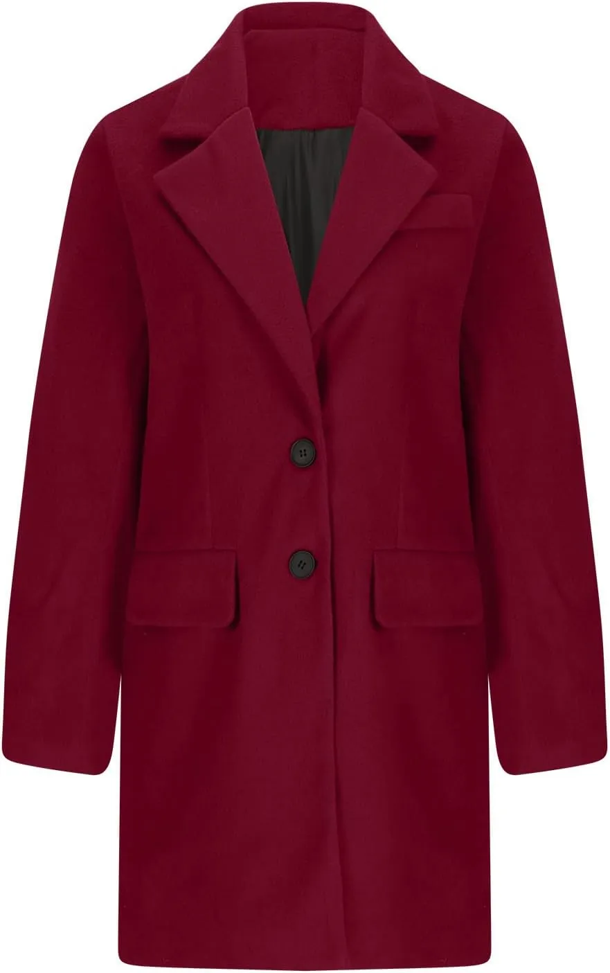 Womens Winter Coats Casual Notched Collar Single Breasted Mid-Long Trench Coats Formal Work Office Overcoat Wool Coats