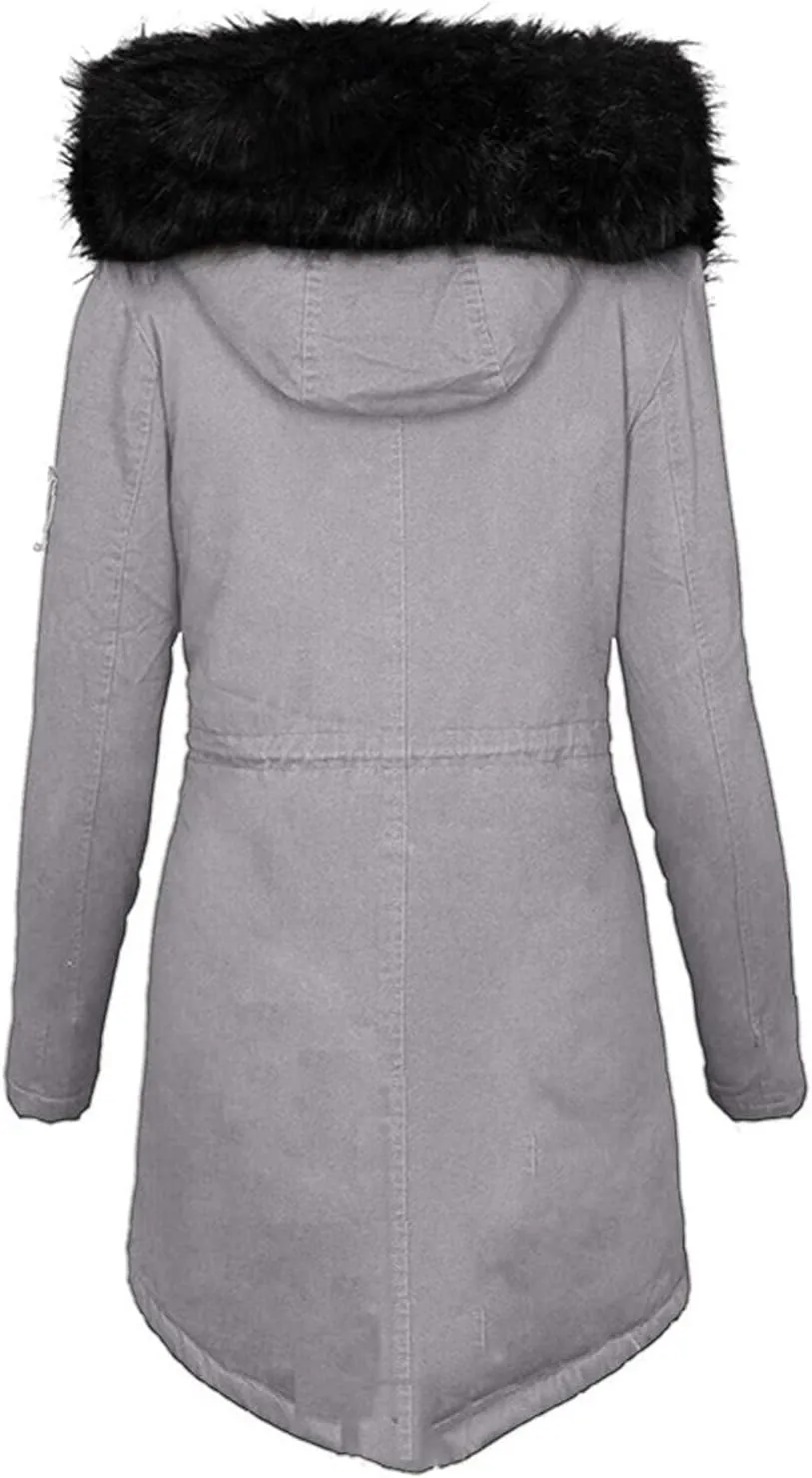 Womens Winter Coats Fleece Thicken Overcoats Warm Trench Coat Furry Windbreaker Warm Cotton Jacket Hood Outerwear