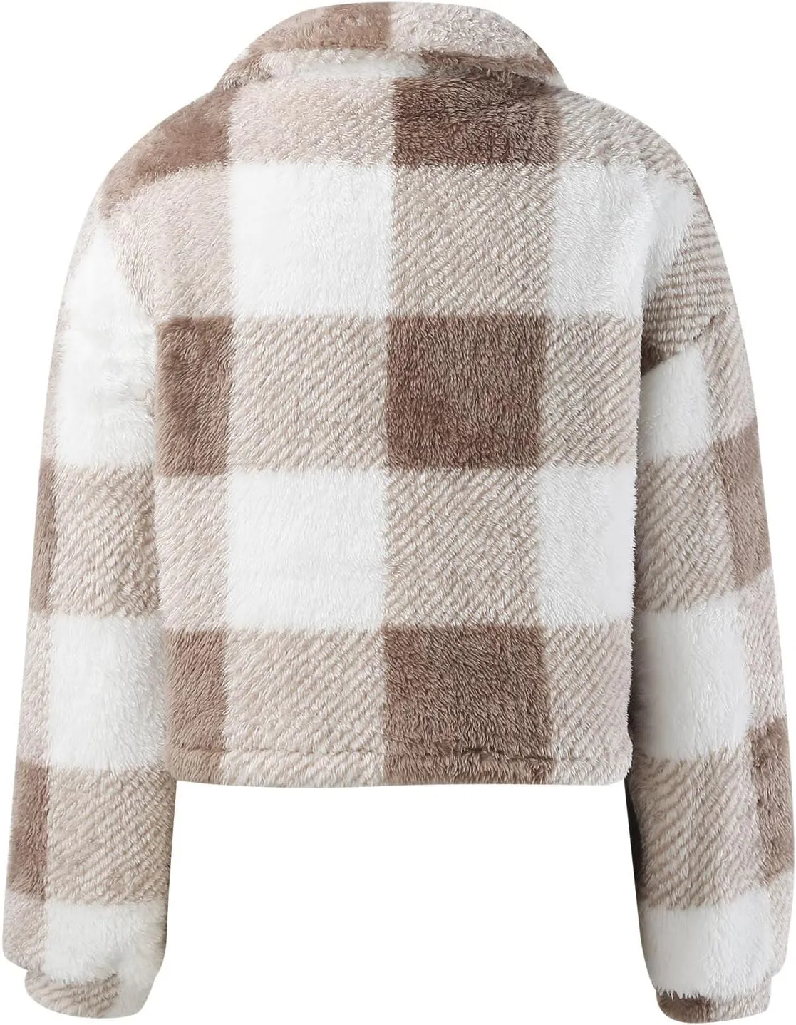 Women's Winter Coats Trendy Fuzzy Fleece Open Front Spring Sherpa Cropped Jacket Warm Plaid Cardigan Casual Outerwear