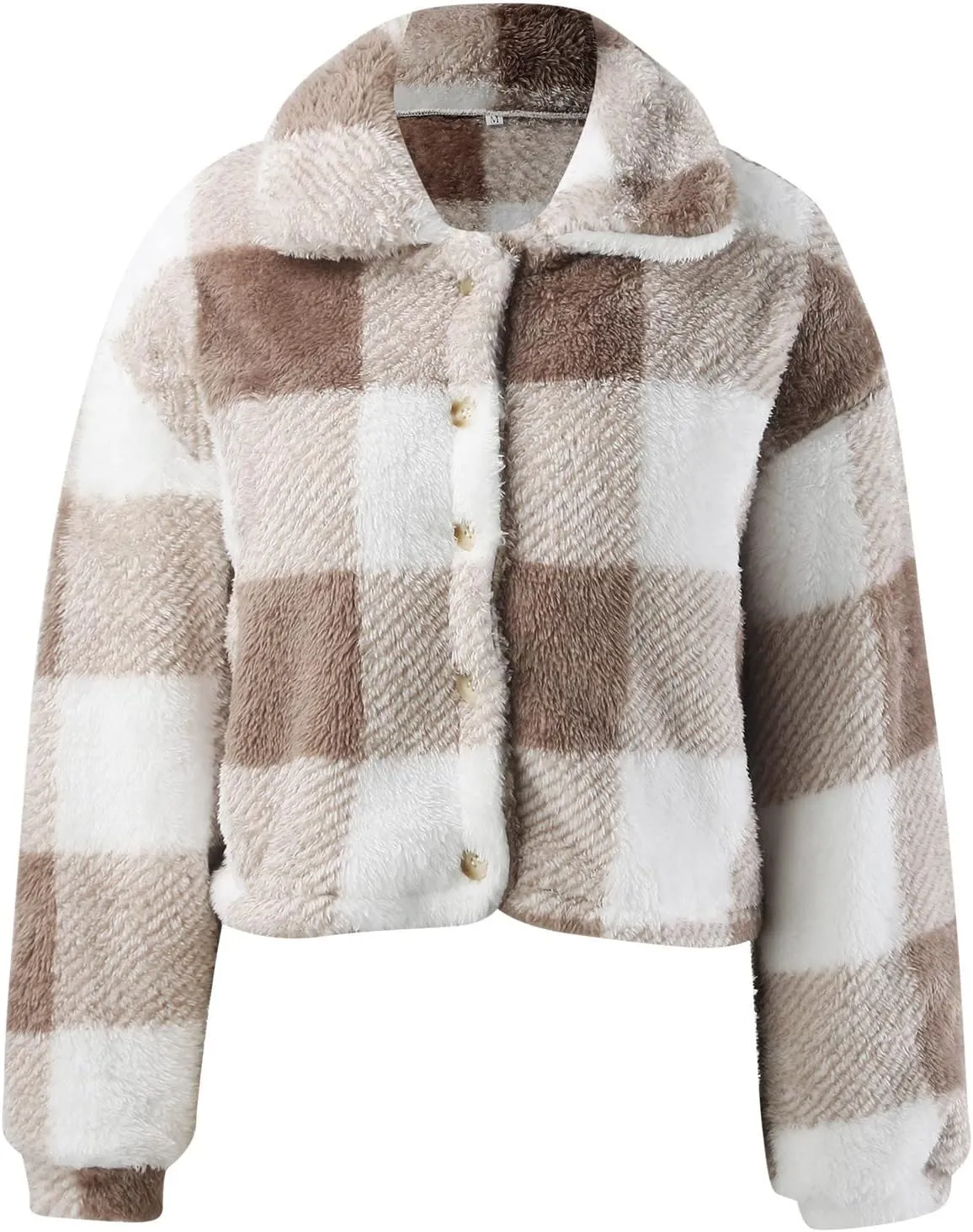Women's Winter Coats Trendy Fuzzy Fleece Open Front Spring Sherpa Cropped Jacket Warm Plaid Cardigan Casual Outerwear