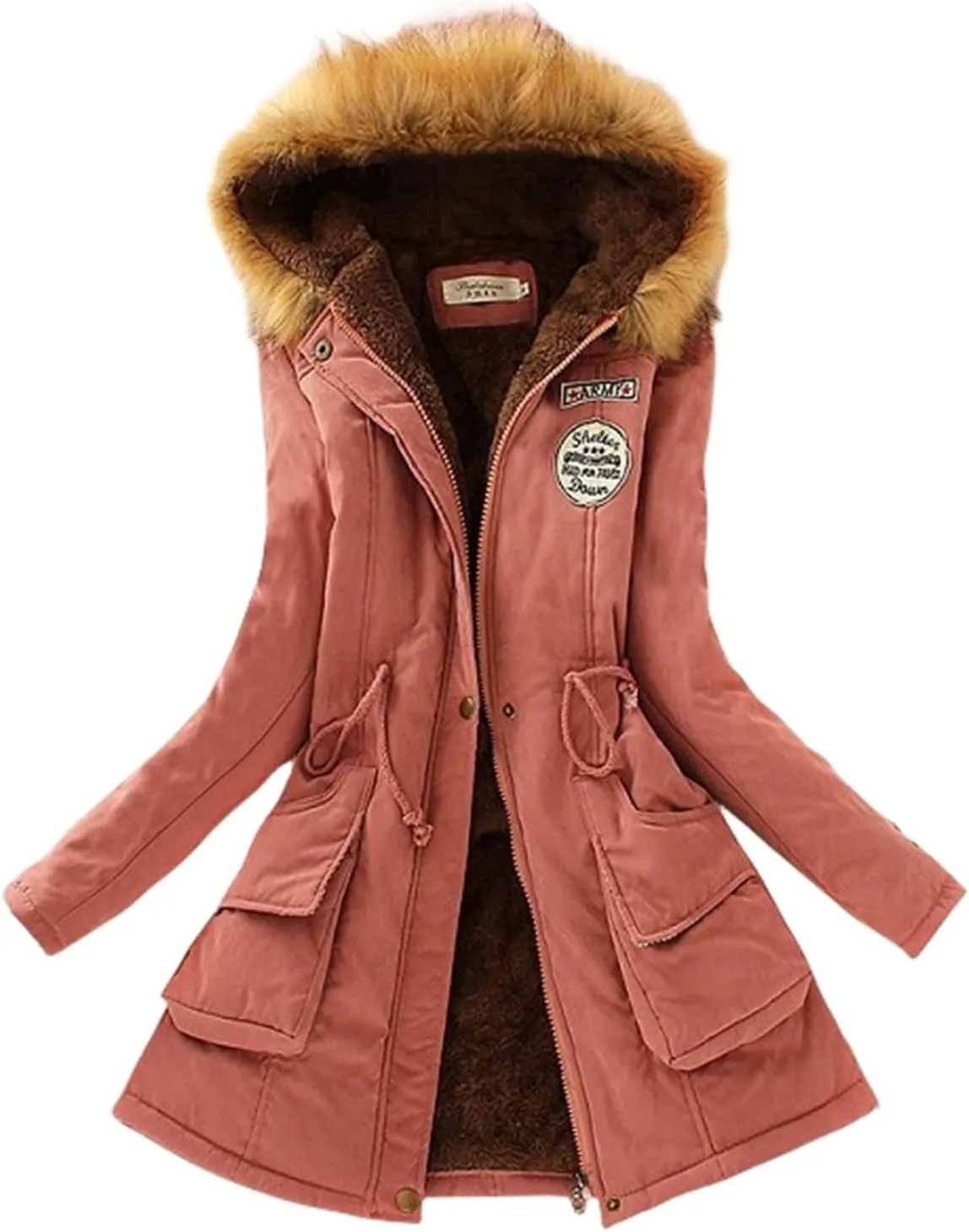 Womens Winter Down Coat Thick Faux Lamb Wool Lined Jacket Windproof Puffer Jacket with Faux Fur Hood