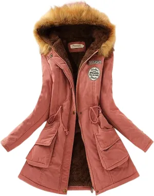 Womens Winter Down Coat Thick Faux Lamb Wool Lined Jacket Windproof Puffer Jacket with Faux Fur Hood