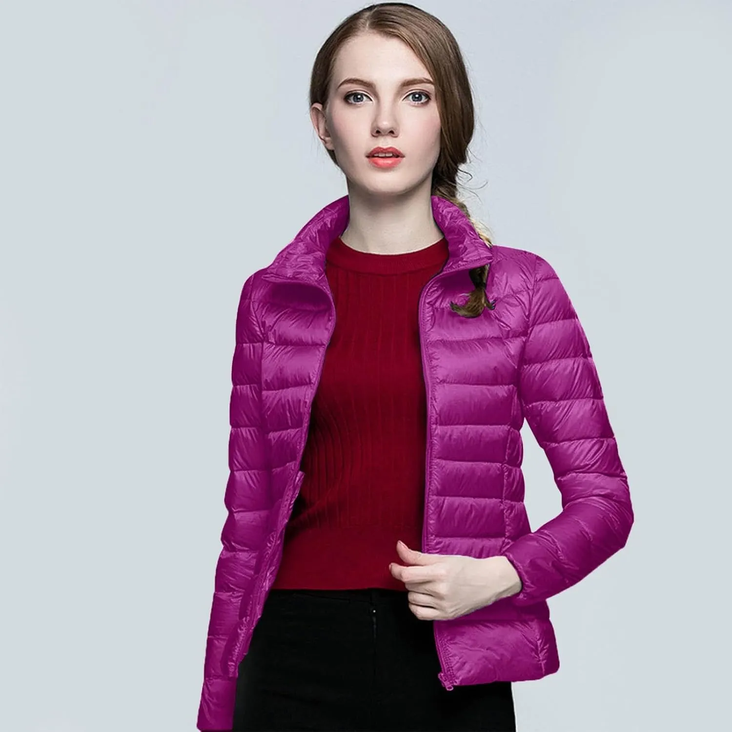 Women's Winter Down Long Jacket Thickened Puffer Warm Coat Warm Packable Down Jackets Slim Fit Hooded Jacket